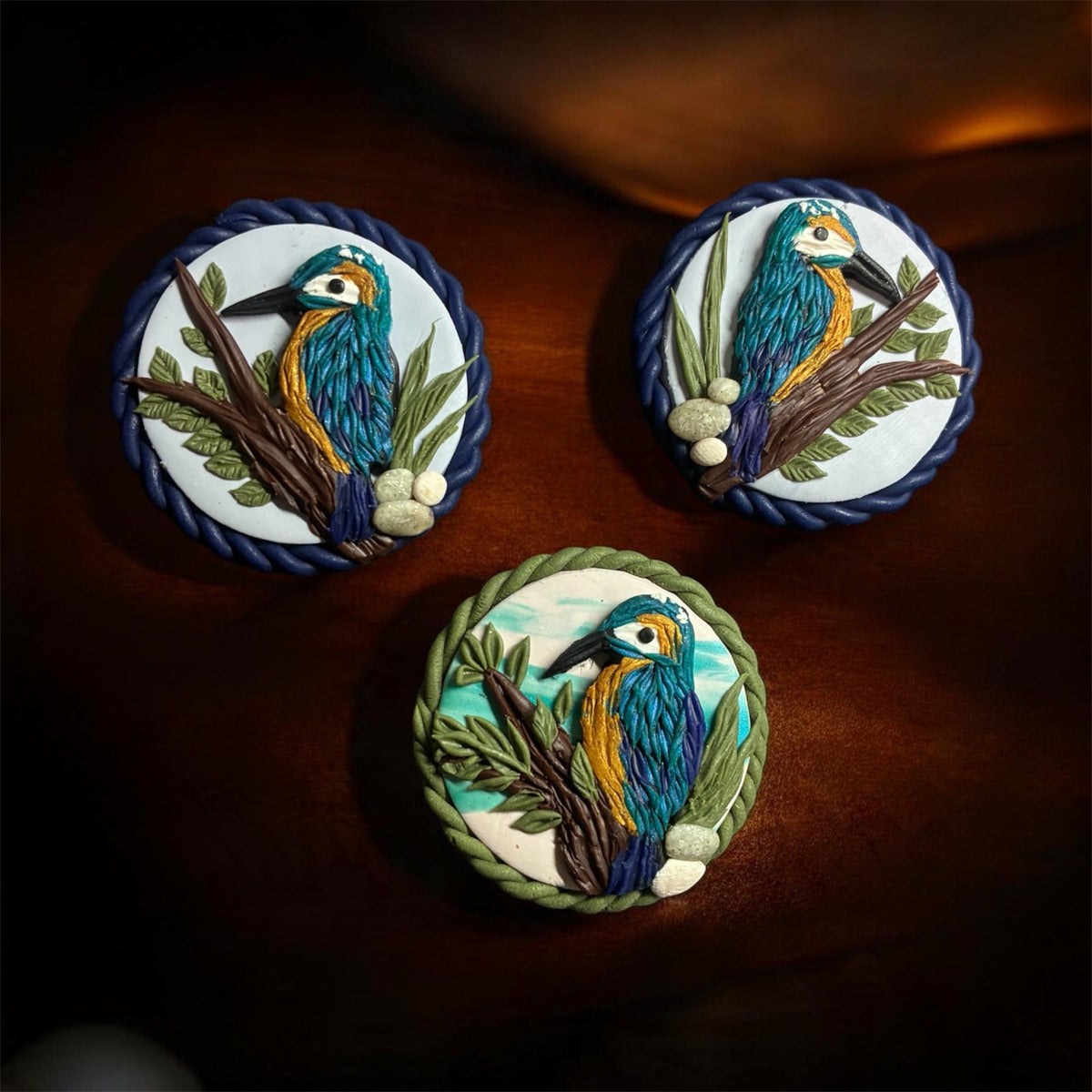 Native Kōtare Kingfisher Brooch – Handmade Polymer Clay Bird