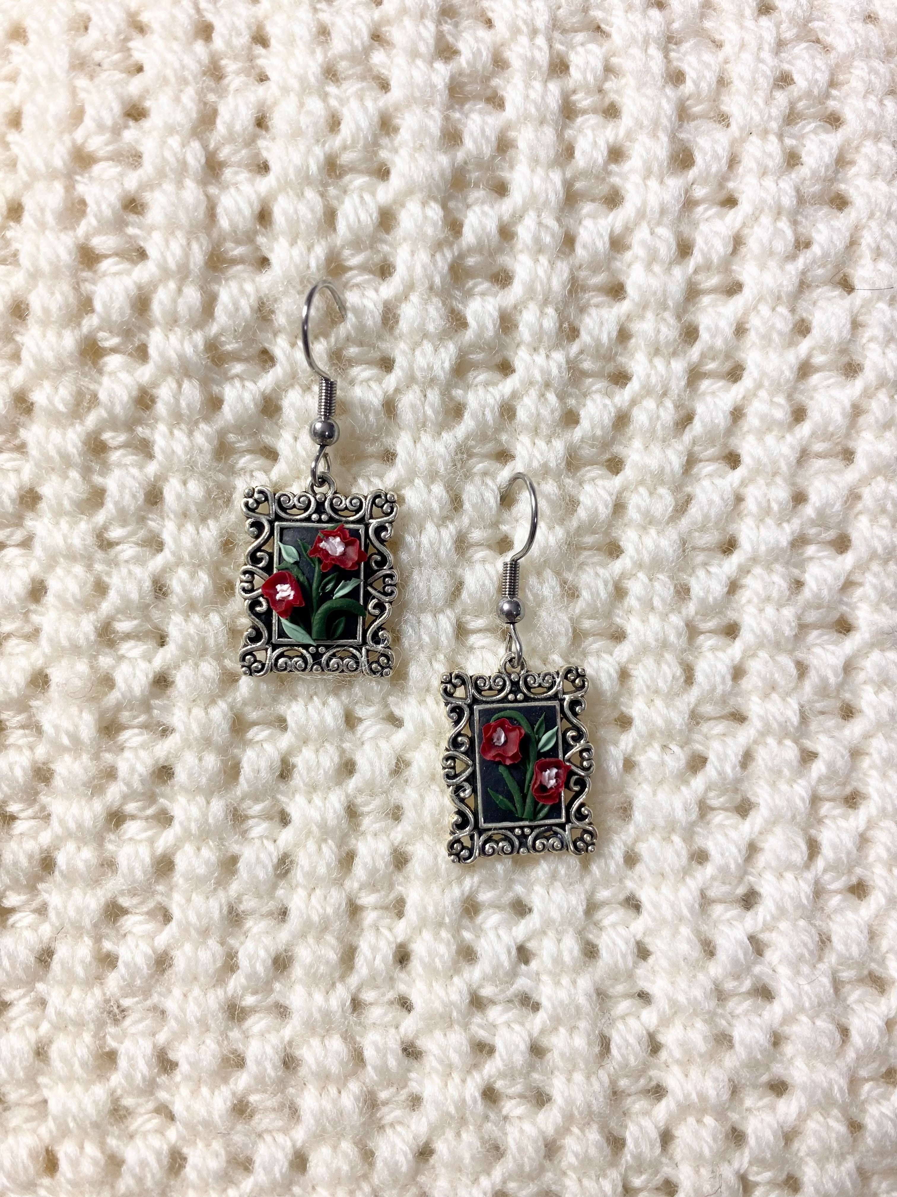 Mini Poppies in Frame Earrings