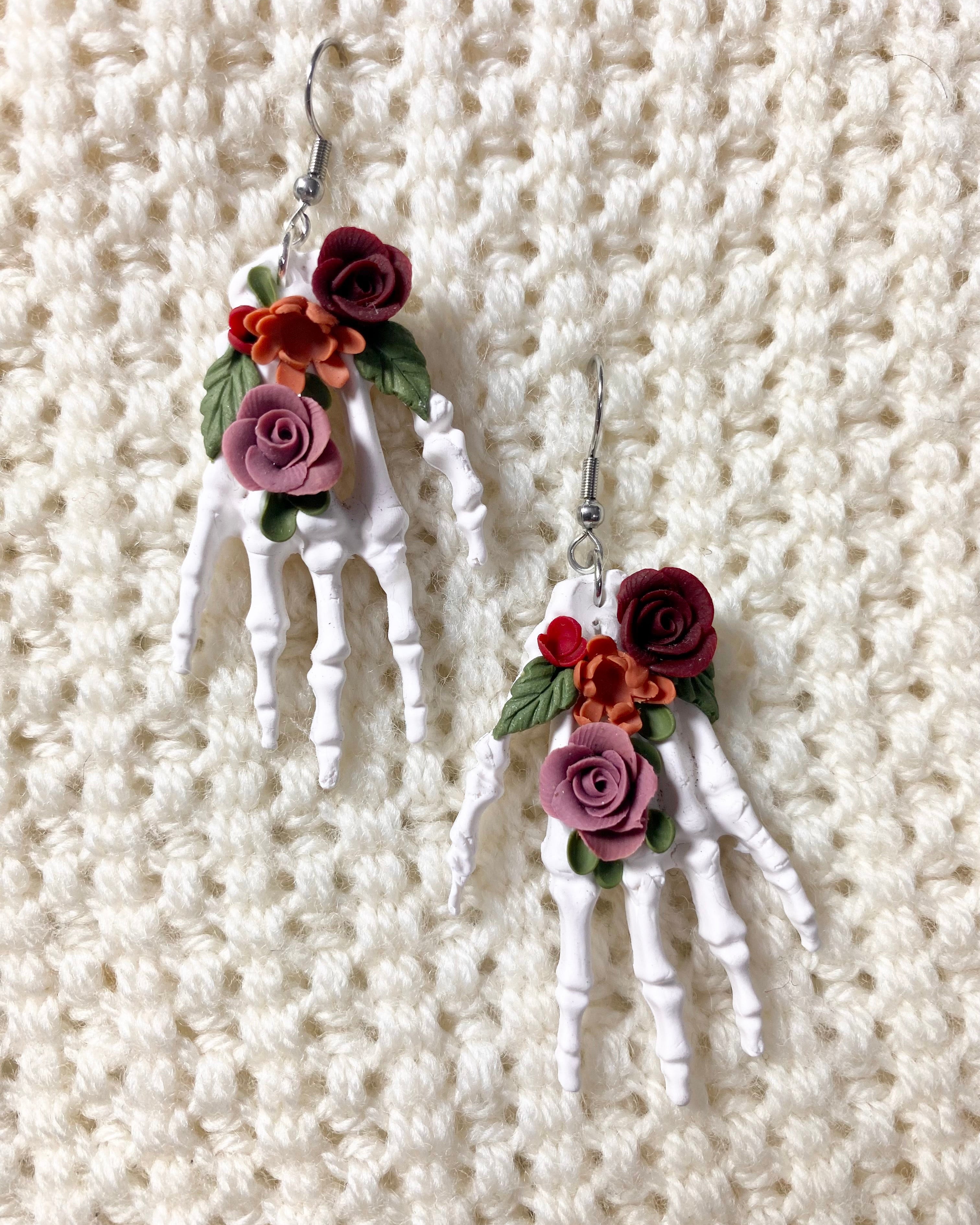 Floral Sculls hand Earrings