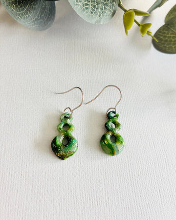 Greenstone effect with polymer clay Earrings koru