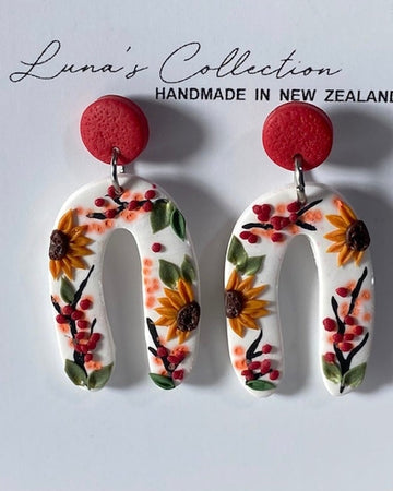 Floral Earrings sunflower (Red)