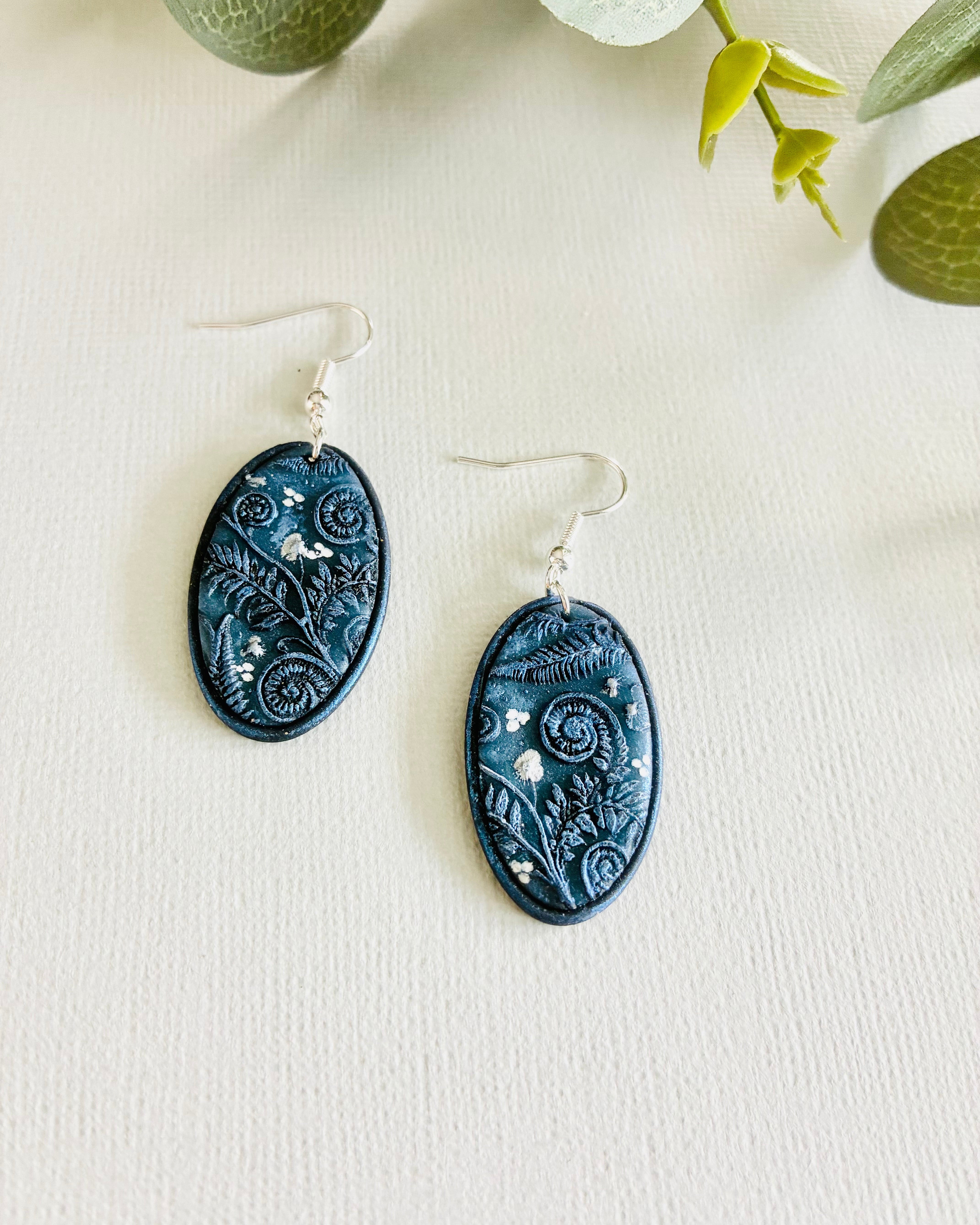 Blue Fern Earrings (oval)