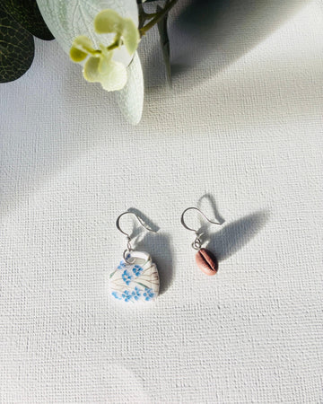 Coffee ceramic cup and bean Earrings