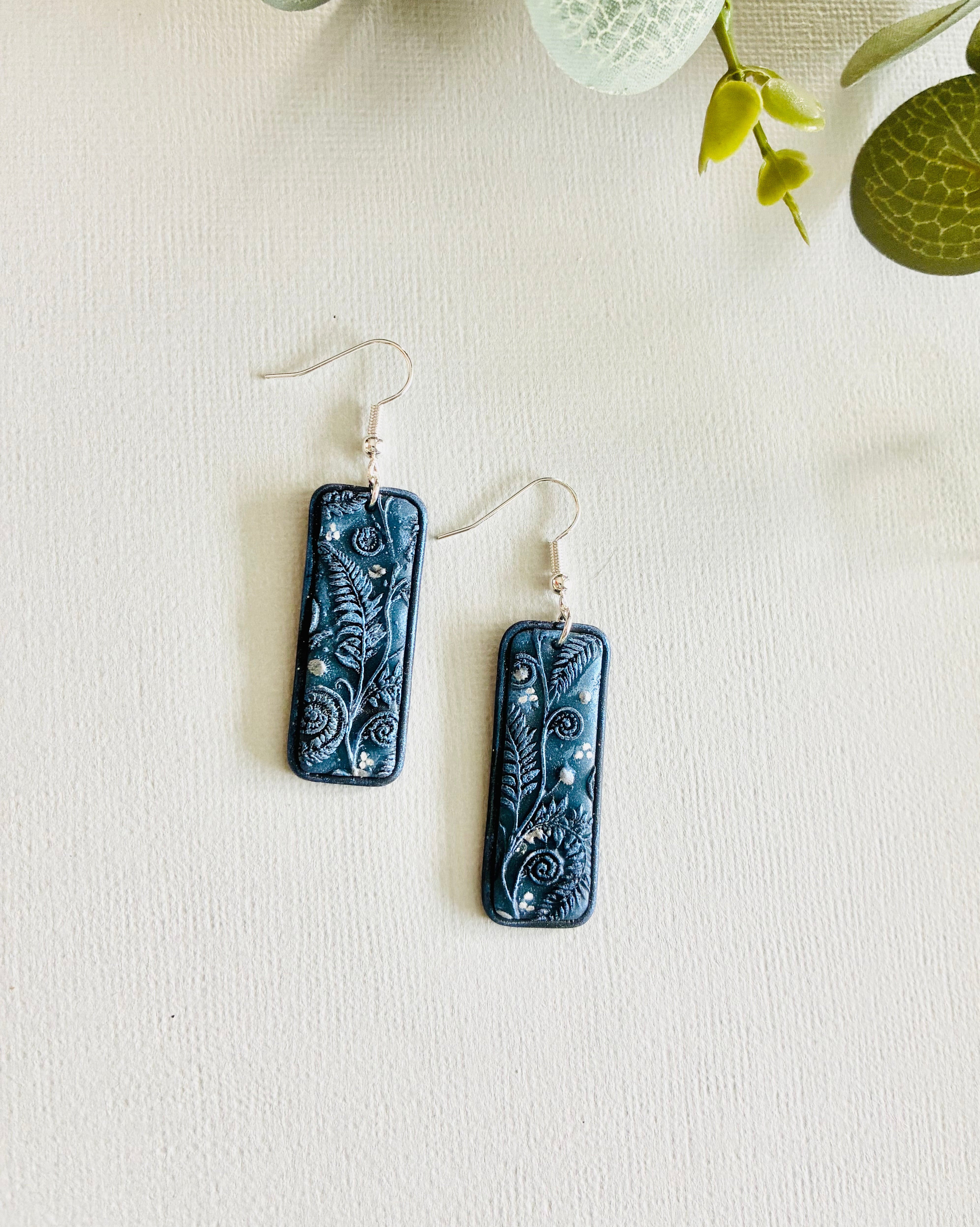 Blue Fern Earrings (rectangle)