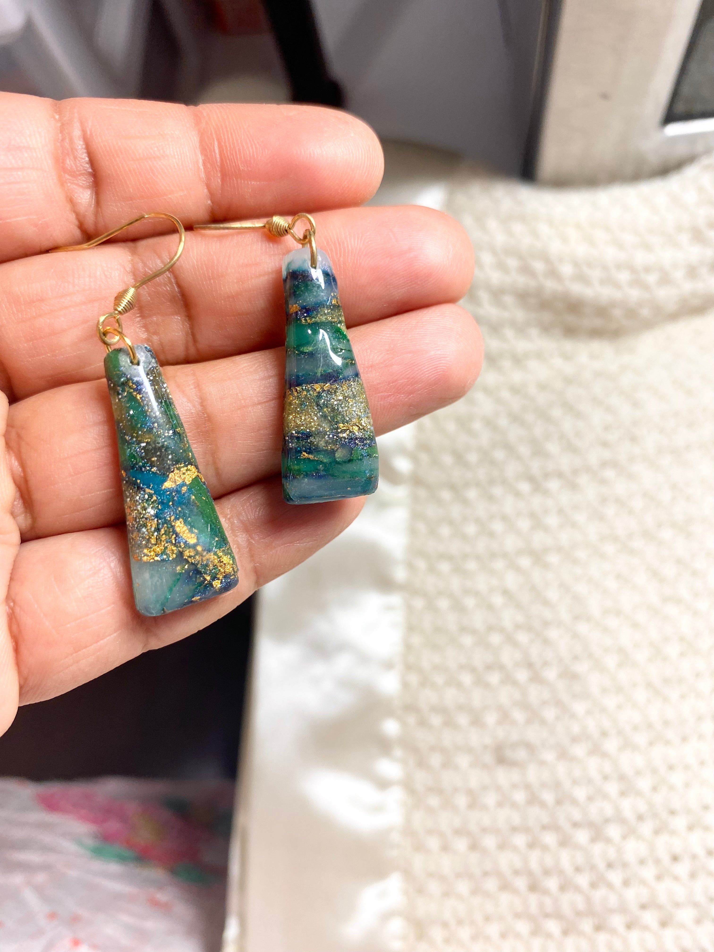 Greenstone effect with polymer clay Earrings